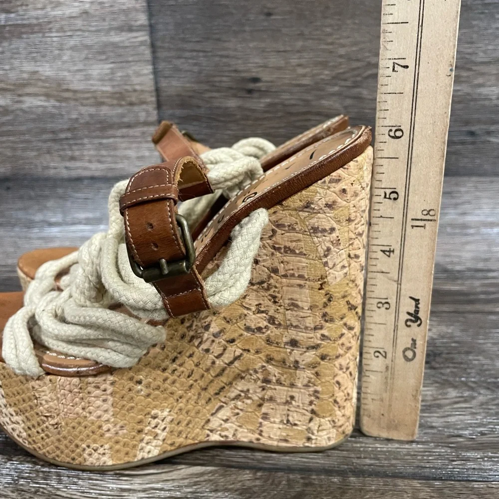 Lanvin 2012 Ete Sandals Rope Snake Print Cork Platform‎ Wedge Open Toe Brown 37